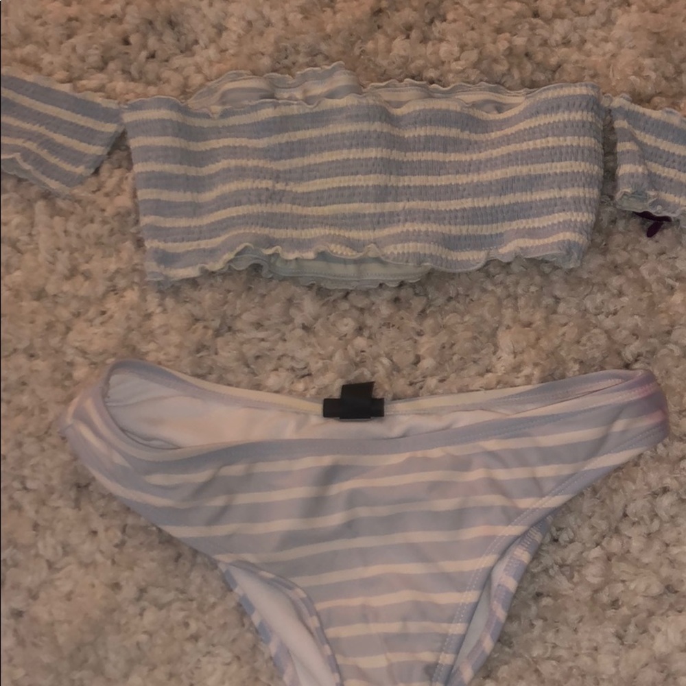 Off the shoulder striped blue and white Bikini